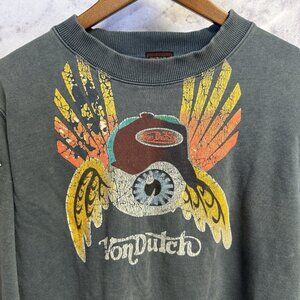Vintage Von Dutch Flying Eye Ball Sweatshirt Gray Graphic Crew Neck Medium y2k
